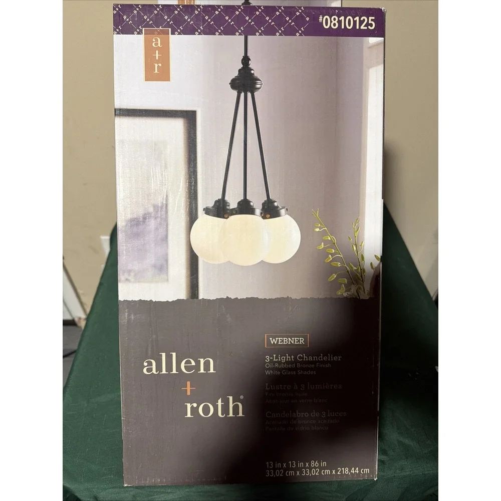 HIP 3-Light Fixture, White Glass Shades,Oil‎ Rubbed Bronze allen+roth #0810125